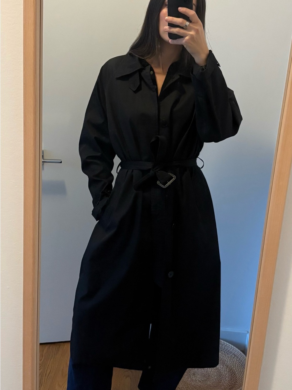 Buck mason black belted trench coat